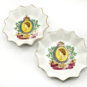 SET 2 Vtg Rosina Bone China Queen Elizabeth II Coronation 1953 Trinket Dish Bowl